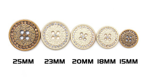 Venta al por mayor de botón de metal redondo de aleación de oro y plata con 4 agujeros y técnica de chapado de diamante para ropa de mujer - Product Image 5