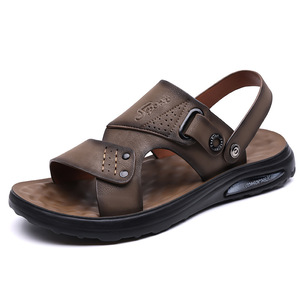 2026 New High Quality Breathable Casual Leather Slippers Outdoor <b>Sandals</b> Men Hiking Safety <b>Elastic</b> Summer Shoes Water EVA Insole - Product Image 1