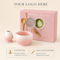 Ensemble de thé matcha japonais avec fouet, support et bols en céramique, logo personnalisé, nouveautés