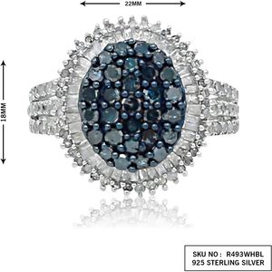 Jewelspaark 925 Sterling <b>Silver</b> Blue Diamond <b>Ring</b> 2.46 Ct Micro Pave Engagement Women's Size 5 - Product Image 4