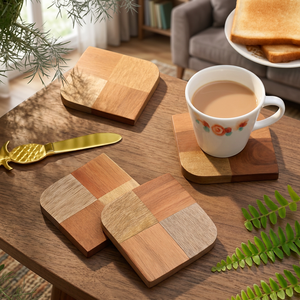 Juego de Posavasos de Madera de Acacia con Diseño Multitono Hecho a Mano, Tapetes Artísticos Rústicos Modernos para Bebidas, Unidades de Manteles Individuales para el Hogar - Product Image 1