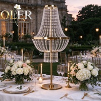 Lustre de table en métal doré et cristal, éclairage LED, centre de table décoratif pour mariage, suspension de perles pour événements et fêtes