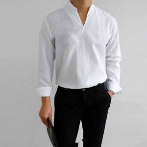 Chemises d'automne pour hommes à manches longues, décontractées et élégantes, pour le travail et les affaires, couleurs unies, col montant, coupe ajustée - Product Image 6