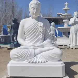 백색 대리석 앉는 부처님 동상 실물 크기 자연적인 돌 정원 조각품
