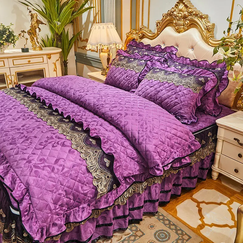 カスタマイズ可能なヨーロッパの4個の冬のベッドスプレッドカバースカートセット刺繍高級寝具シーツ枕カバー羽毛布団キルトカバー
