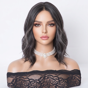 Perruque en cheveux humains Salt and Pepper, dentelle HD, ondulations naturelles, 10 pouces, dos en maille élastique respirante pour cuir chevelu sensible et couverture des cheveux gris - Product Image 1