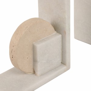 Fermalibri in Travertino e Marmo, Design Geometrico, Arredamento Contemporaneo per Biblioteca Domestica, Accessori Eleganti per Libri - Product Image 4