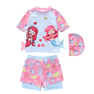 Maillot de bain deux pièces pour filles, style <span class=keywords><strong>sirène</strong></span>, avec haut à manches courtes, short et bonnet de bain - Product Image 6