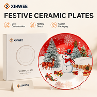 Plato de Cerámica con Diseño de Reno y Muñeco de Nieve Navideño |   Plato de Navidad con Diseño Personalizado, Venta al por Mayor, OEM, ODM 2. Diez Atributos Personalizados