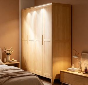 Armoire scandinave moderne en bois massif avec portes battantes style Shaker, meuble de rangement autoportant pour chambre à coucher - Product Image 5