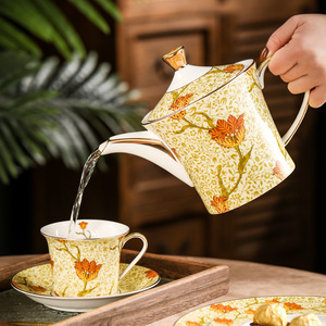 Golden Autumn Yellow Tulip 15 Pcs Coffee <b>Set</b> Ceramic Cups Saucer Elegant Teapot Sugar <b>Pot</b> Creamer Porcelain Afternoon Tea <b>Set</b> - Product Image 4