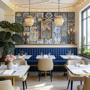 Table carrée de luxe <span class=keywords><strong>l</strong></span>égère en pierre frittée avec bordure dorée et banquette en cuir pour restaurant et café - Product Image 3
