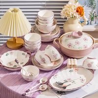 Rétro élégant fleur violet céramique vaisselle ensemble porcelaine cuisine maison hôtel Restaurant assiettes bols et cuillères