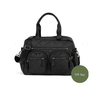 Custom Wholesale Luxury Multifunction Maternity Girls Boys Large Capacity Travel <strong>Nappy</strong> Caddy <strong>Bags</strong> <strong>Black</strong> Quilt Baby Diaper <strong>Bag</strong> - Product Image 1