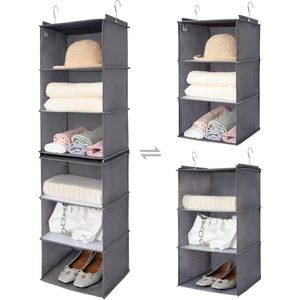 Organisateur suspendu à 6 étagères, 3 étagères pour rangement de placard de chambre, en tissu non tissé, type crochet - Product Image 1