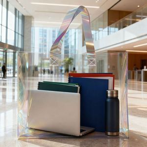 Sac fourre-tout réutilisable en PVC transparent, style laser, logo personnalisé, style Ins, sac de shopping irisé pour cadeau - Product Image 4