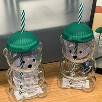 Bouteille en verre moderne en forme d'ours avec paille, réutilisable pour café, jus, thé au lait, bière, vin, cadeau de Noël, fête