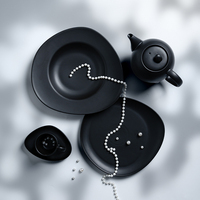 Assiettes de luxe en porcelaine fine, forme irrégulière, blanc et noir, 11,5 pouces, pour restaurant, mariage, vente en gros personnalisée