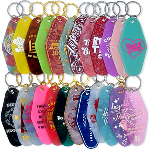 Custom Design Acrylic Glitter Motel Keychain Creative Logo Engraving Hotel Keytag