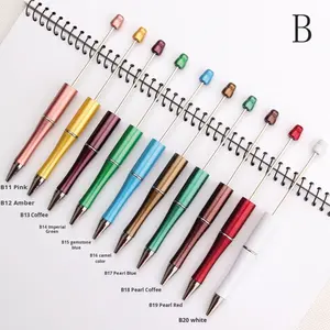 ปากกางานประดิษฐ์ DIY ทำจากพลาสติกหลายสีพร้อมช่องว่างลูกปัดชุบยูวีปากกาหมึกสีดำประดับลูกปัดสำหรับงานฝีมือ - Product Image 1