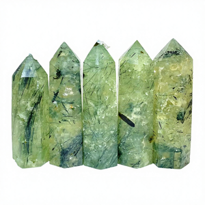 Vente en gros de baguettes de guérison en cristal naturel écologique, pointe de cristal de préhnite polie, idéale pour un cadeau - Product Image 4