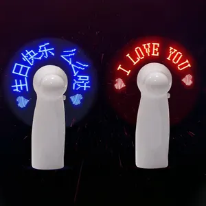 Programlanabilir Led özel mesaj el Mini Fan taşınabilir kullanışlı pil ışık Led etkisi el Fan Logo ile Led ışık