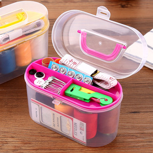 <b>Sewing</b> Kit Oval Plastic Storage <b>Box</b> With Needles Thread Buttons Measuring Tape For Household Use - Product Image 1