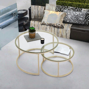 Table basse de luxe avec plateau rond en verre |   Table d'appoint empilable moderne pour salon, mobilier et accessoires contemporains pour la maison - Product Image 3