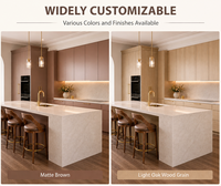 Ensemble d'armoires de cuisine modernes et minimalistes KEJIA avec îlot cascade, armoires de cuisine modulaires en bois grainé de luxe pour maison et appartement