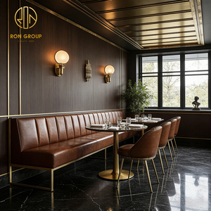Canapé de <span class=keywords><strong>restaurant</strong></span> de luxe commercial en marbre rond et cuir marron, banquette demi-cercle, table et chaise pour café - Product Image 2