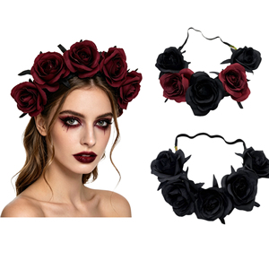Diadema Elástica Boho con 5 Rosas, Estilo Vintage, para Halloween, Viajes, Vacaciones, Festivales y Fiestas, Accesorio para el Cabello - Product Image 1