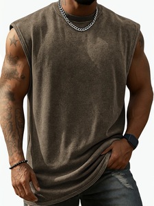 <span class=keywords><strong>Canotta</strong></span> da <span class=keywords><strong>Uomo</strong></span> Estiva Senza Maniche in Cotone 100% con Lavaggio Acido, Stile Vintage, Personalizzabile con Logo, Lavorazione a Maglia <span class=keywords><strong>Larga</strong></span>, per Commercio all'Ingrosso - Product Image 4