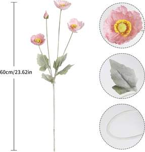 Flor de Amapola Artificial de Seda con Tallo Flocado, Plegable, Decoración para el Hogar, Centro de Mesa para Bodas, en Rosa, Rojo, Naranja y Crema - Product Image 3