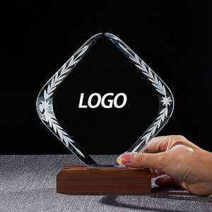 Medallas de cristal con logotipo personalizado al por mayor con base de madera, Trofeo metálico de cristal para regalos de empresa, trofeos y placas de primera calidad - Product Image 3