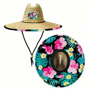 Sombrero de Paja con Logotipo Personalizado para Hombre, Gorra de Surf Salvavidas, Estampado Floral, Protección Solar, Viajes, Ciclismo, Casual - Product Image 2