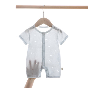 Combinaison courte à manches courtes pour bébé, en tricot fin, unisexe, été, pour nourrissons et nouveau-nés, avec étiquette - Product Image 1