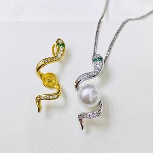 Colgante de Plata S925 con Perlas de 8-10mm, Base de Platino y Oro, Estilo Serpiente, para Collar, Accesorios de Perlas DIY 31251 - Product Image 3