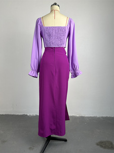 Nuevo Conjunto de Dos Piezas para Mujer, Falda Larga con Abertura y Cordón Ajustable, Manga Larga, Hombros Descubiertos, a la Moda - Product Image 5