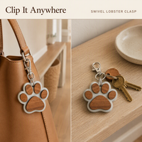 Porte-clés commémoratif pour animaux de compagnie personnalisé, écologique, fait main, avec incrustation de bois, breloque en forme de patte, gravure de nom personnalisée pour chien et chat