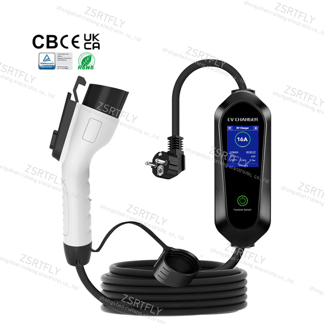 J1772 Type 1 Portable EV Charger 16A Power Plug 3.5KW 110V-240V APP Home Use Car Charger With Schuko Plug