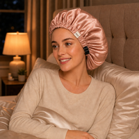 Bonnet en Soie de Mûrier 100% 22 Momme avec Sangle Élastique Réglable pour Femme – Soin Capillaire de Nuit Anti-Frisottis Respirant à Bande Large
