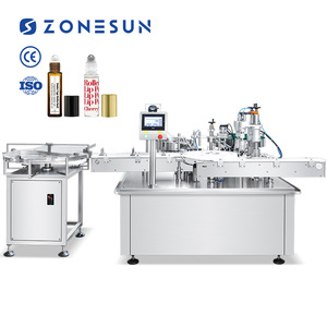 Machine de remplissage et de bouchage automatique de flacons roll-on pour cosmétiques et parfums ZONESUN ZS-AFC70 avec pompe péristaltique rotative servo à double tête - Product Image 1