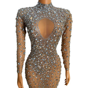 ชุดเดรสยาวเข้ารูปผ้าพลอยเทียมแขนยาวสำหรับผู้หญิงชุดเดรสออกงานพรอมขนาดใหญ่พิเศษ - Product Image 3