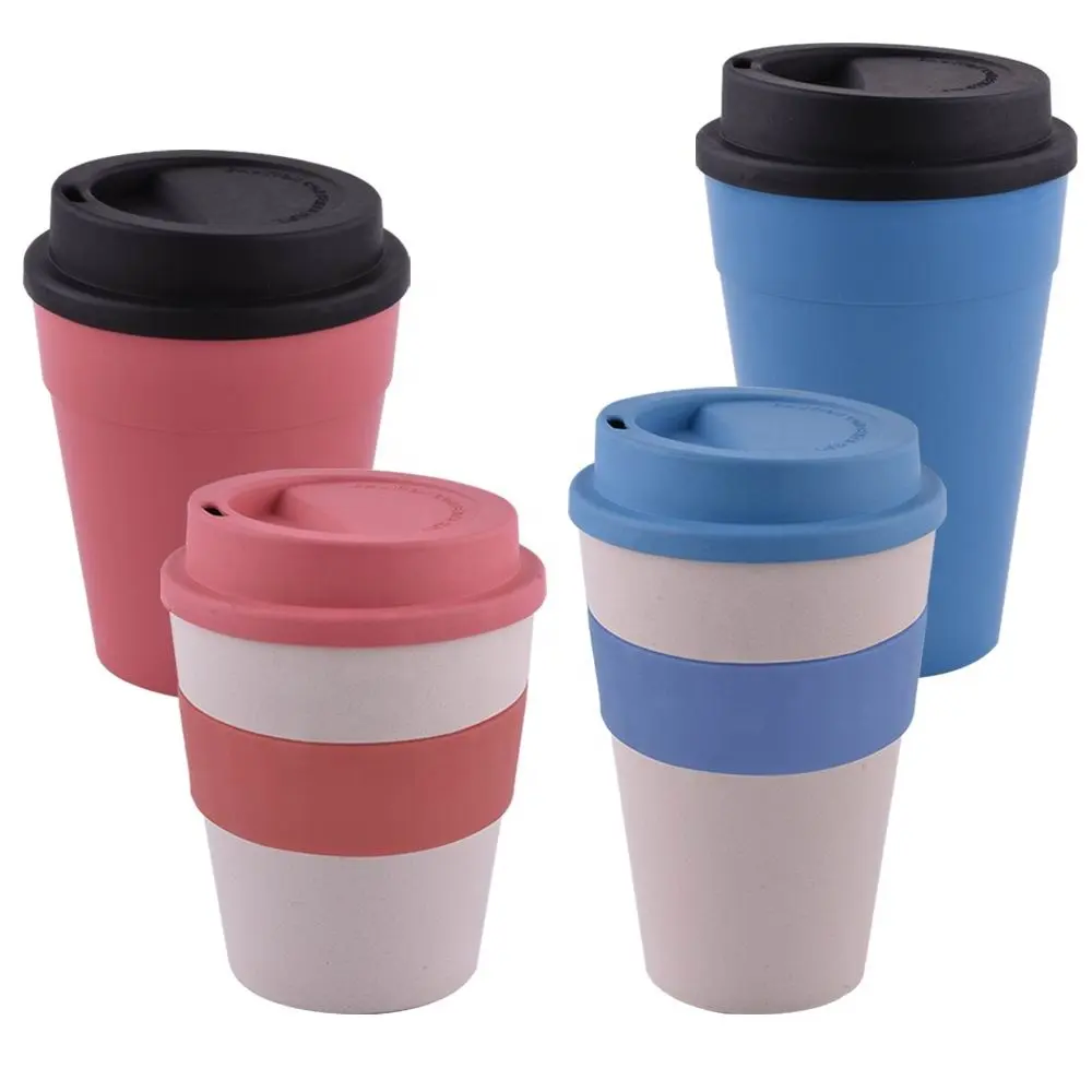 แก้วกาแฟใยไผ่แบบพกพาปราศจากสาร BPA,แก้วกาแฟใช้ซ้ำได้เป็นมิตรกับสิ่งแวดล้อมพร้อมฝาปิดและปลอกหุ้ม12ออนซ์16ออนซ์
