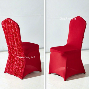Quality Wedding Rosette Chair Cover Wholesale Polyester Cotton 3D Rose Spandex Chair Cover Stretch Banquet Chair <b>Slipcover</b> - Product Image 4