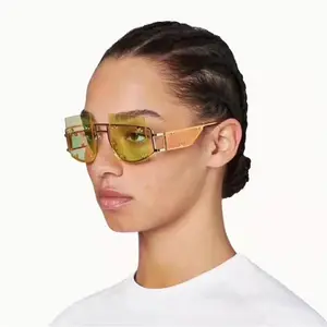 Lunettes de soleil gothiques steampunk vintage pour femmes <span class=keywords><strong>2021</strong></span>, monture dorée surdimensionnée, style Rihanna, protection faciale carrée, dégradé BOOM BM17214 - Product Image 1