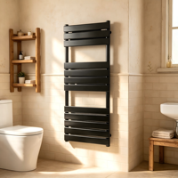 Radiateur de salle de bain hydronique mural en acier inoxydable noir mat, à panneau plat vertical, à économie d'énergie, pour serviettes chauffantes
