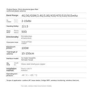 เสาอากาศเซลลูลาร์ภายนอกอาคาร KN-KD3000 868/915 MHz 10dBi แบบรอบทิศทาง วัสดุ FRP พร้อมขั้วต่อแบบ 2*n ตัวเมีย ติดตั้งแบบสกรู ค่าการสูญเสียสัญญาณ 2 KN-KD300 - Product Image 3