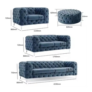Juego de Muebles Modulares Chesterfield para Sala de Estar, Estilo Moderno, Dos Plazas, Terciopelo Verde, Sofá Lounge Resistente y Económico - Product Image 5