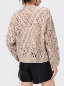 Cardigan tricoté brodé pour femme avec broderie en corde <span class=keywords><strong>Pull</strong></span> en <span class=keywords><strong>crochet</strong></span> à paillettes en dentelle évidée - Product Image 3